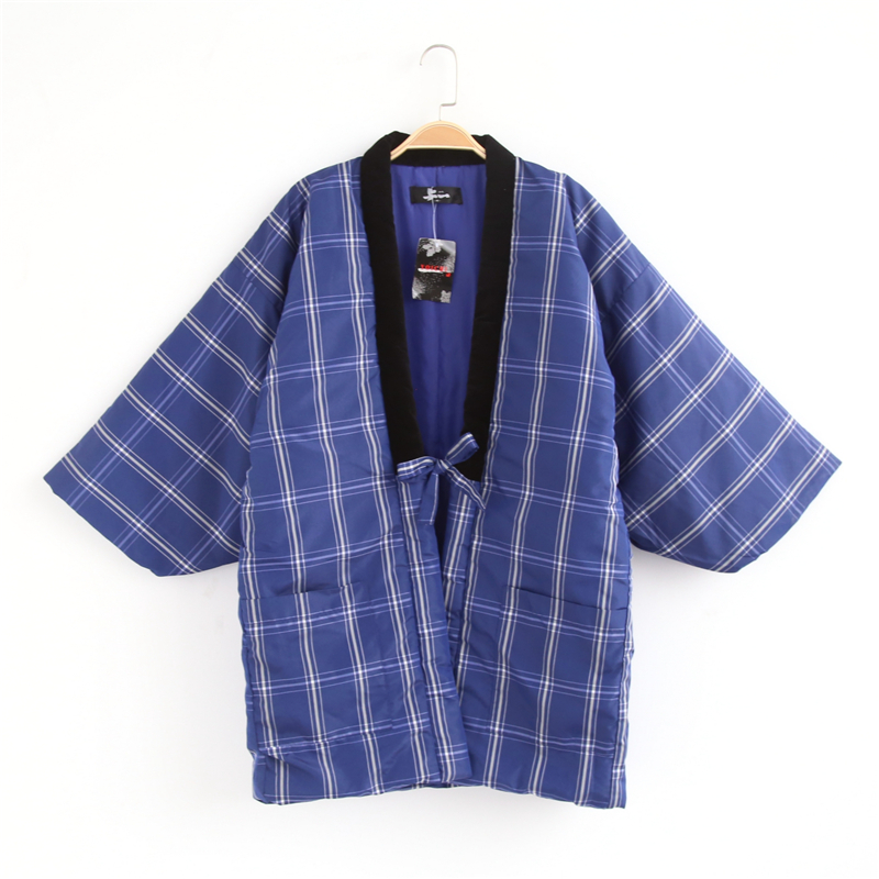 日式家居服条纹系带半缠加棉保暖