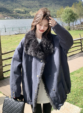 藏青大毛领90羽绒派克服女冬