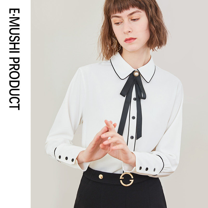 蝴蝶结白衬衫女设计感小众雪纺衬衣白色高端洋气长袖职业上衣秋款