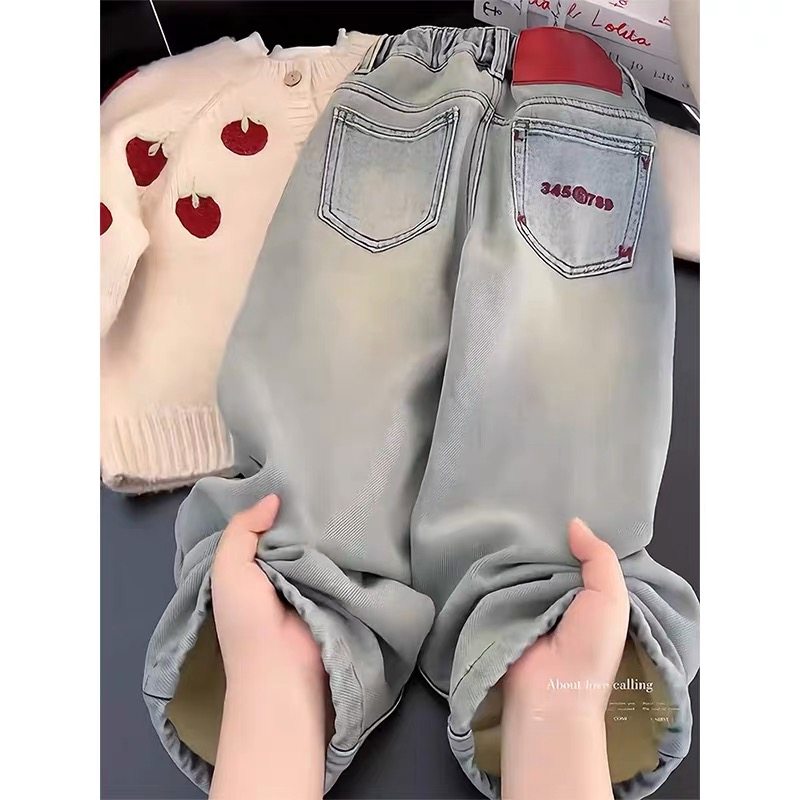 【送运费险】秋冬加绒刺绣牛仔裤