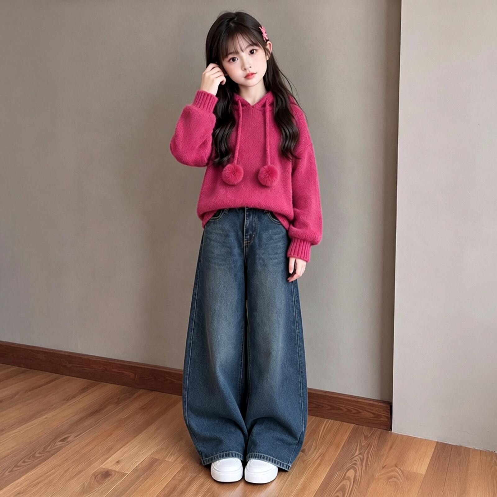 女童毛衣加绒牛仔裤套装加厚冬装2026新款儿童韩系休闲洋气两件套