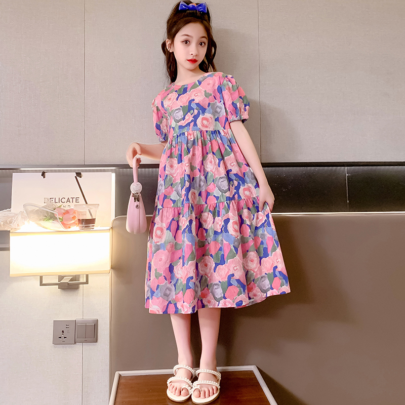 女童夏装连衣裙2025新款夏天儿童薄款洋气公主裙大童夏季碎花裙子