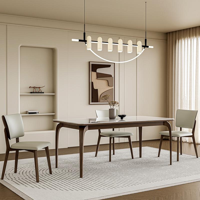 奶油风岩板餐桌小户型家用现代简约轻奢长方形实木餐桌椅2024新款