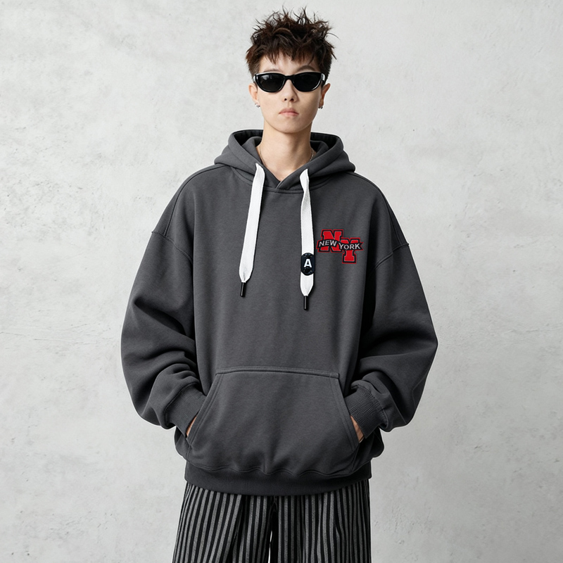 刺绣字母秋季连帽卫衣嘻哈街头潮牌宽松帽衫上衣服AW016P55控75，男装卫衣，星座414A-3（原B215-3）