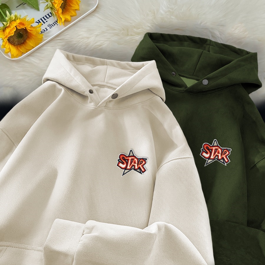 麂皮绒克重400重磅秋冬季刺绣连帽落肩大码卫衣男GM145P50控65，男装卫衣，星座414A-3（原B215-3）