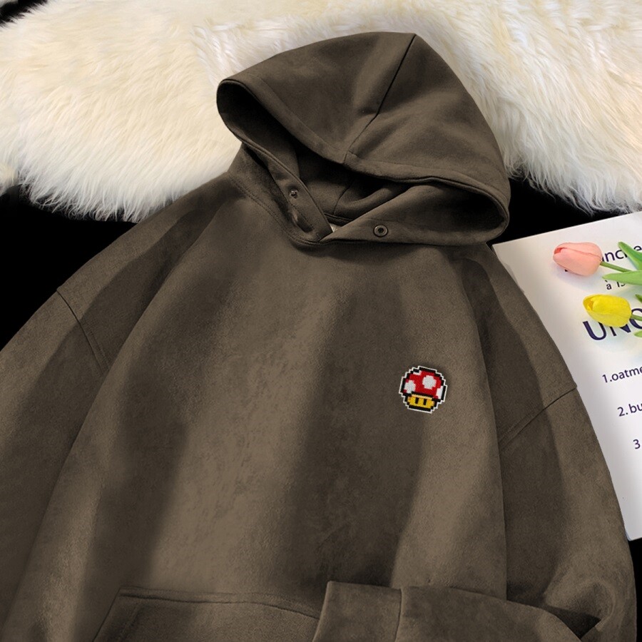 麂皮绒连帽卫衣男春秋潮牌情侣贴标宽松美式重磅外套GM035P50,女装短外套,星座414A-3（原B215-3）