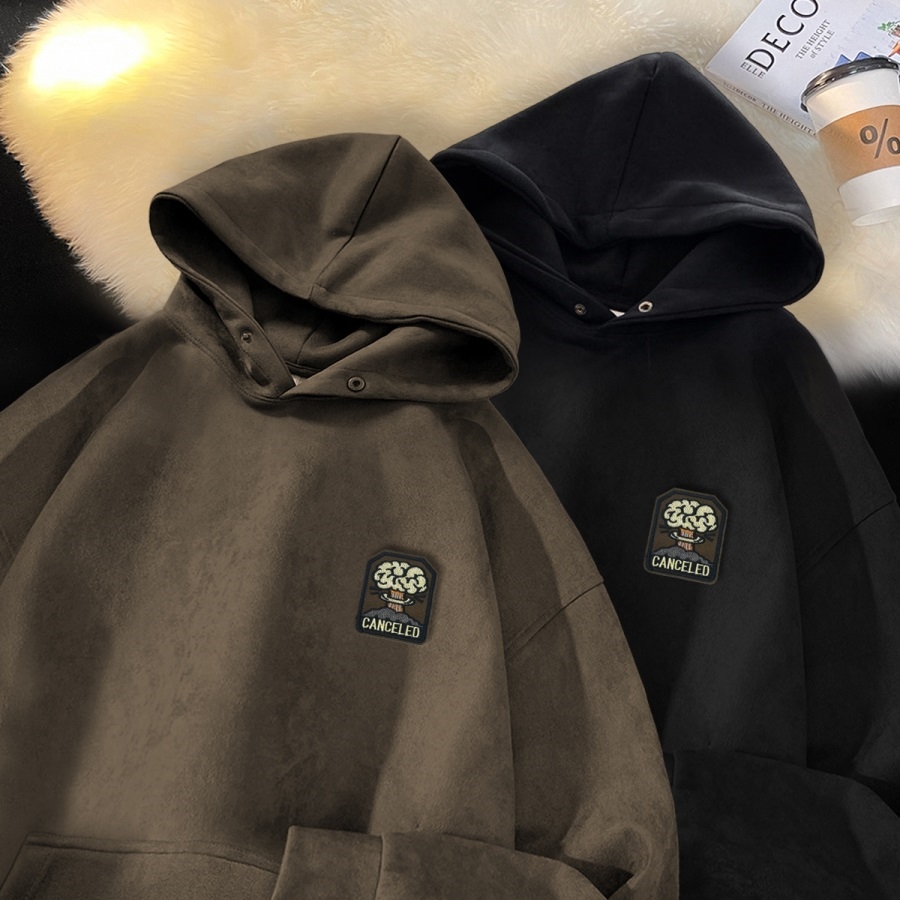 麂皮绒卫衣男秋季美式痞帅套头衣服潮牌宽松连帽外套GM050P50，女装短外套，星座414A-3（原B215-3）