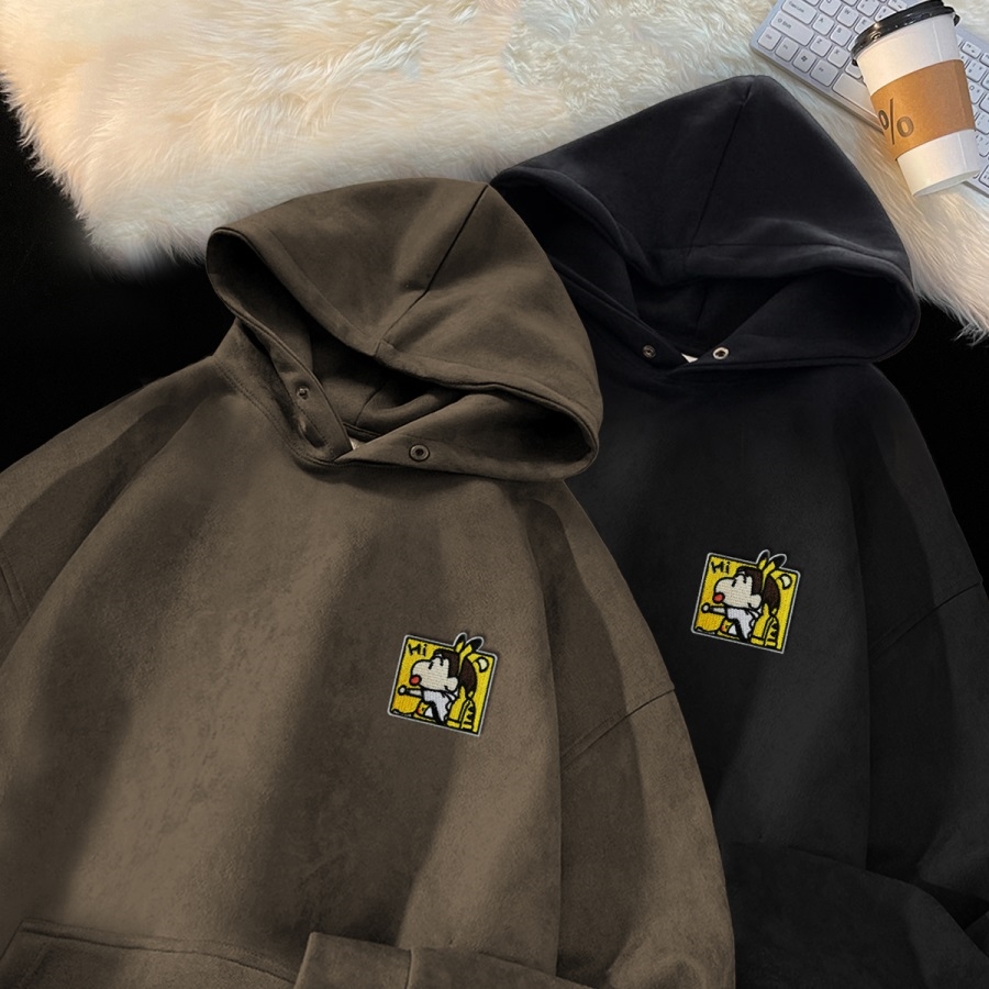 麂皮绒卫衣男重磅质感外套秋季潮牌痞帅炸街连帽上衣GM112P50，女装短外套，星座414A-3（原B215-3）