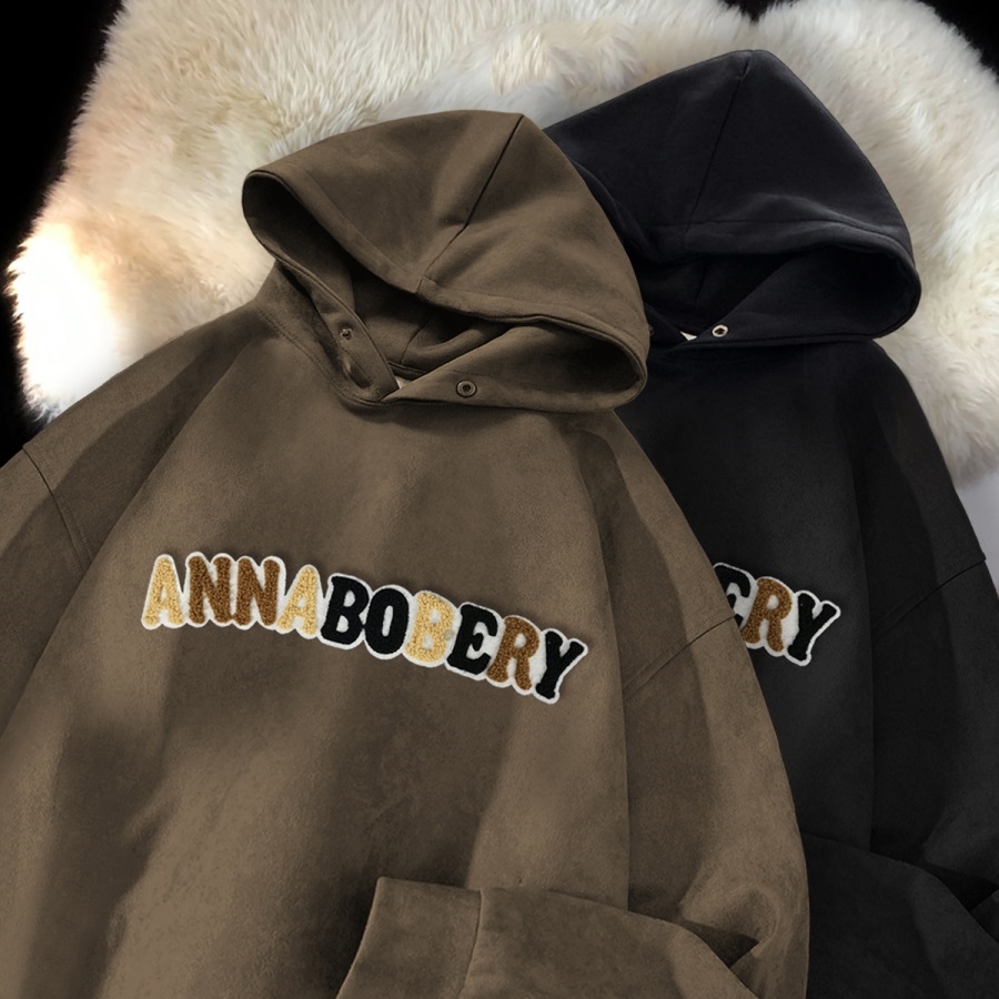 麂皮绒卫衣男女2025新款秋季连帽运动外套宽松黑色上衣GM305P55，女装短外套，星座414A-3（原B215-3）