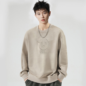 380克麂皮绒卫衣钢印标圆领长袖卫衣潮新款宽松男 GW601 P40 控58图片