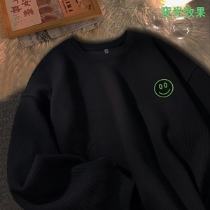刺绣圆领无帽套头卫衣男美式宽松上衣华夫格夜光卫衣XW009 P30图片