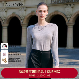 25秋冬 圆领长袖 兰卡文 CLOVER 上衣女蕾丝魅影LC72AAK1