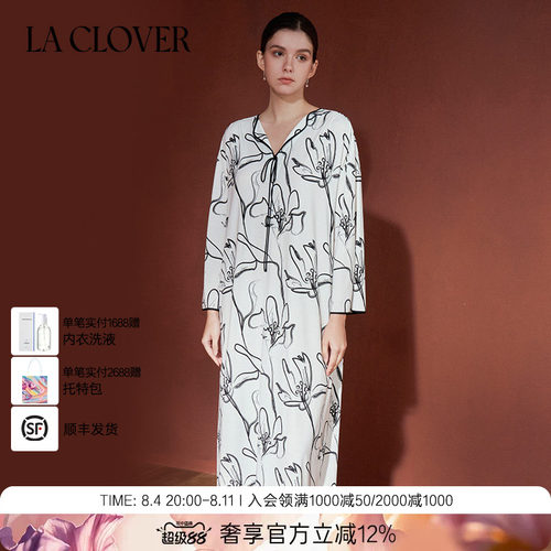 兰卡文(LA CLOVER)莫代尔印花睡裙睡衣女花韵CC44AAM1