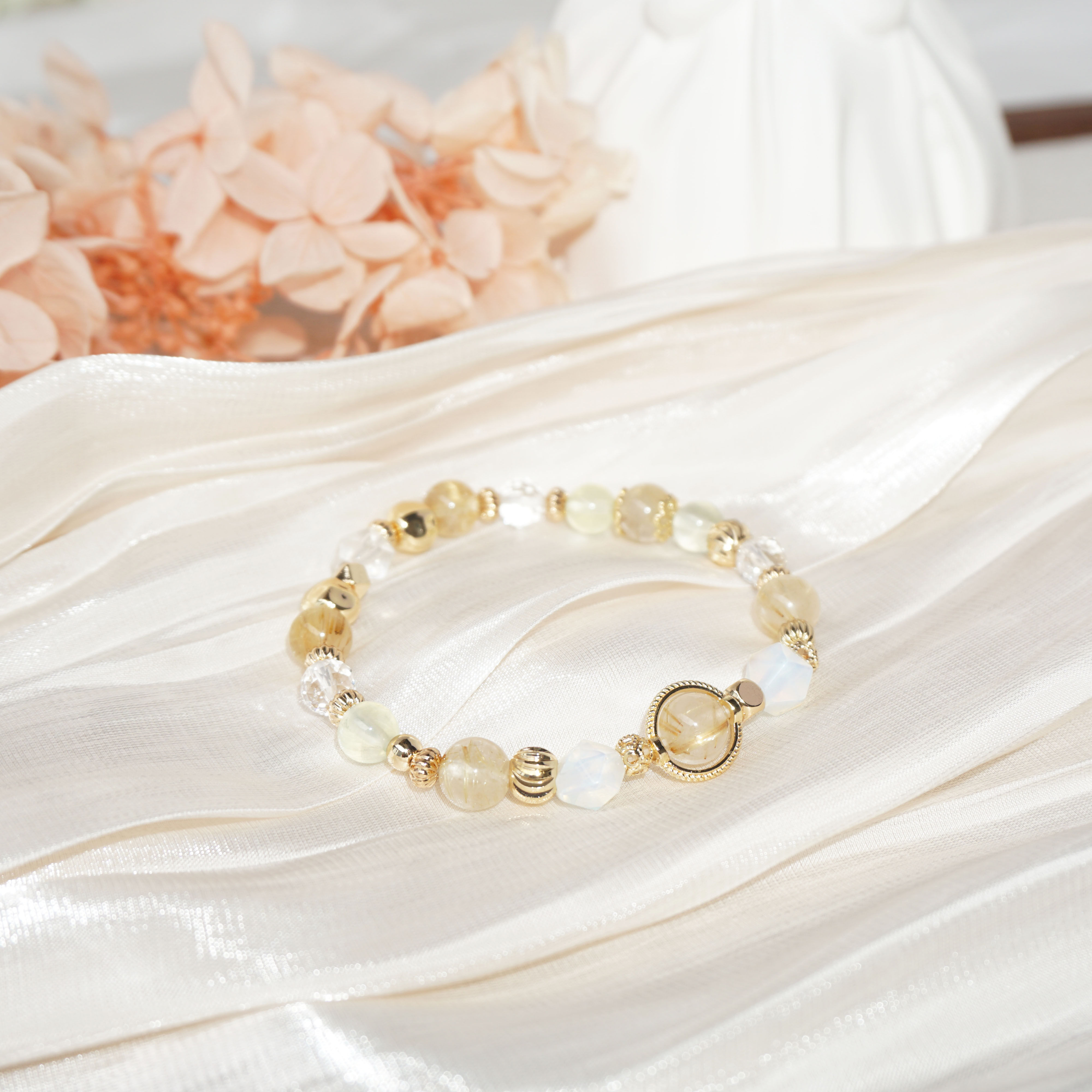 天然水晶手链手串财运黄金发晶多宝金色ins时尚饰品送女生日礼物