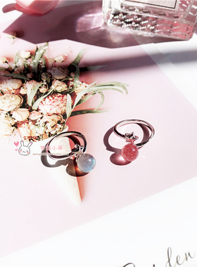 天然水晶925纯银戒指星星草莓