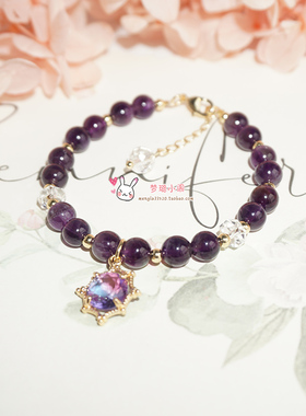 天然紫水晶乌拉圭深紫时尚ins细链送女生日礼物手链手串开口调节
