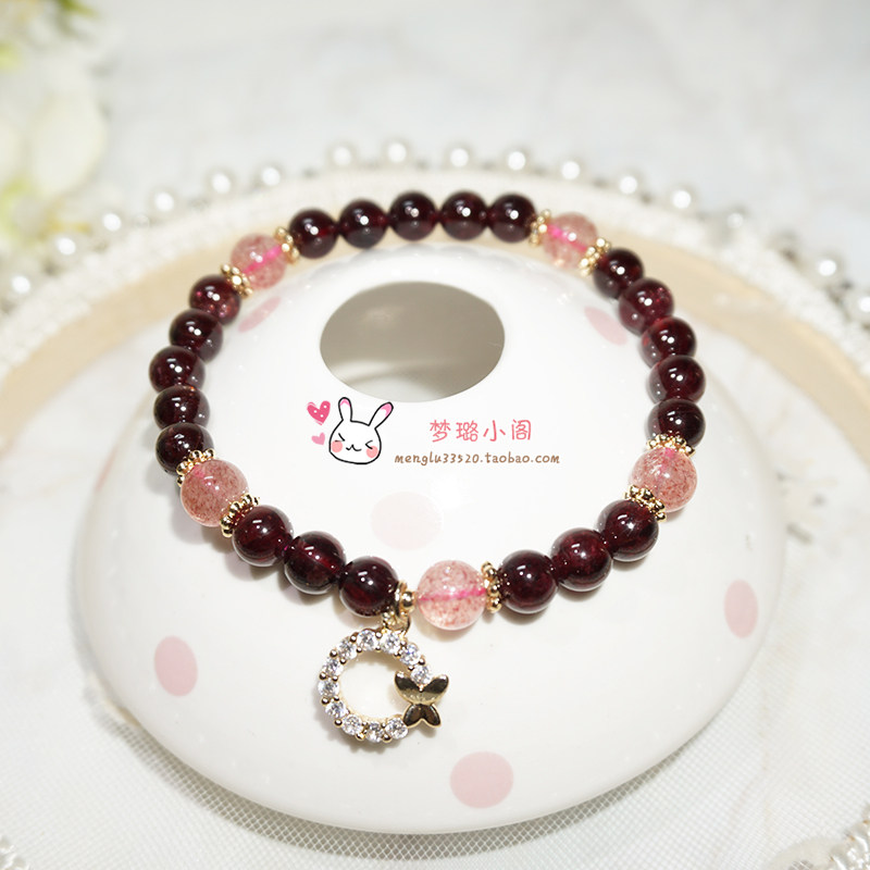 天然石榴石水晶手链女首饰品金色