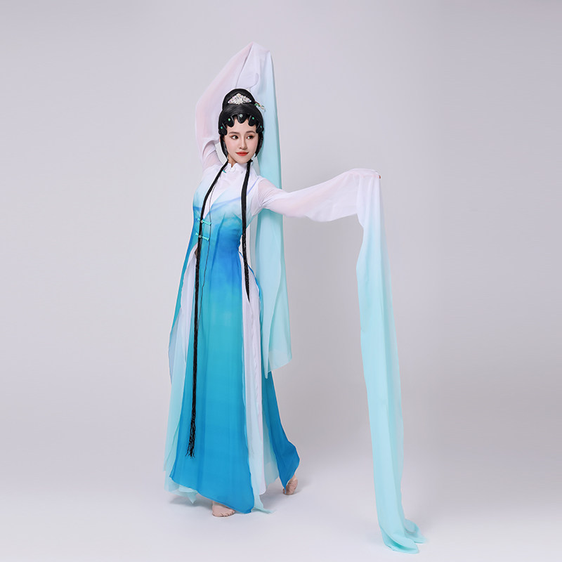 一江春水古典舞水袖舞蹈女款国风演出服服装设计定制舞蹈头饰定制