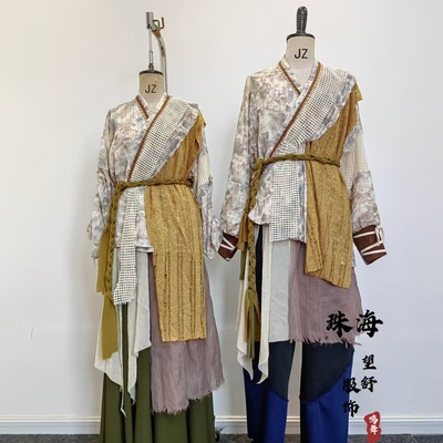 古风汉元素不规则多层流浪汉破烂风乞丐表演服黄蓉演出服定制