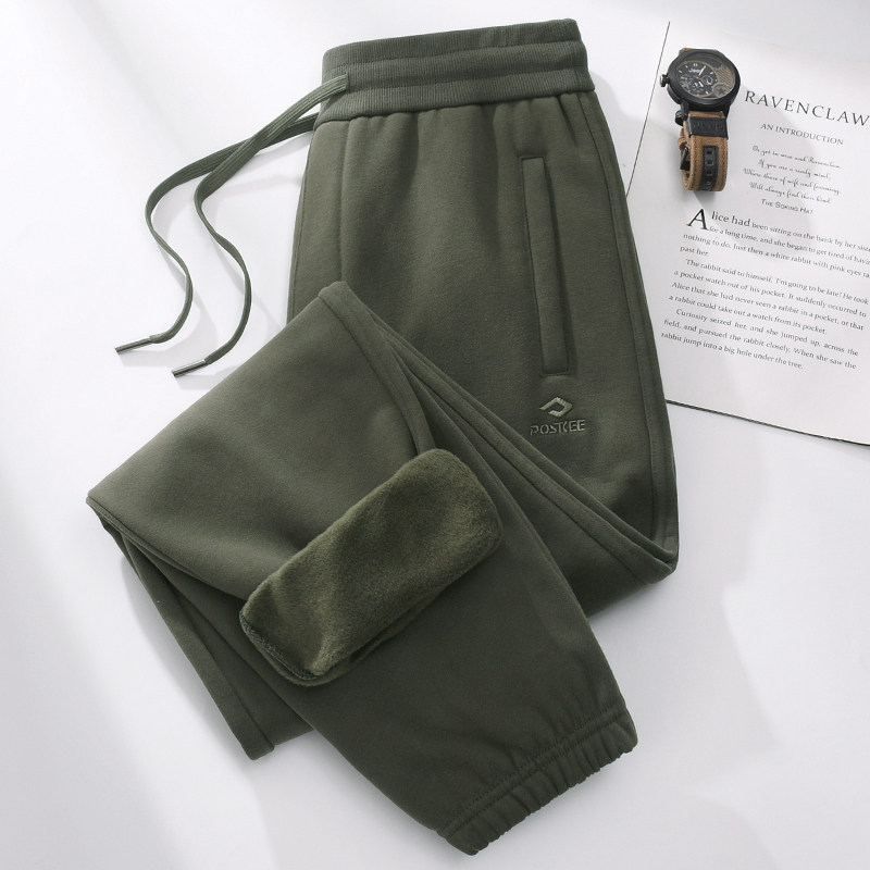 重磅加绒裤子男秋冬季宽松休闲运动裤加厚保暖长裤男女款束脚卫裤