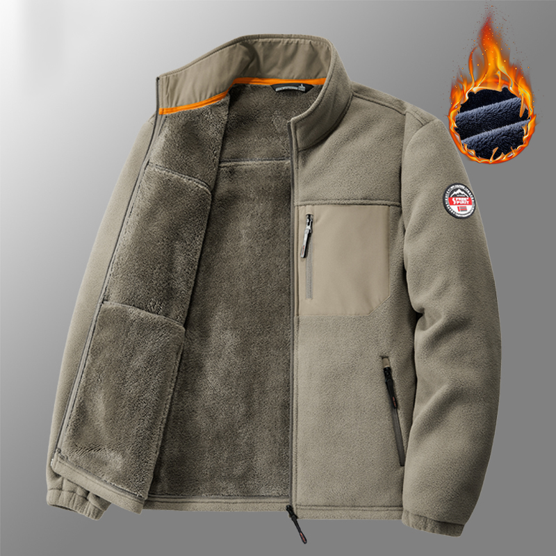 立领抓绒衣男秋冬季加厚保暖宽松大码夹克中年爸爸装摇粒绒外套潮