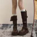 黑色复古英伦风粗跟厚底长筒靴女2025秋冬新款长靴高筒显瘦骑士靴