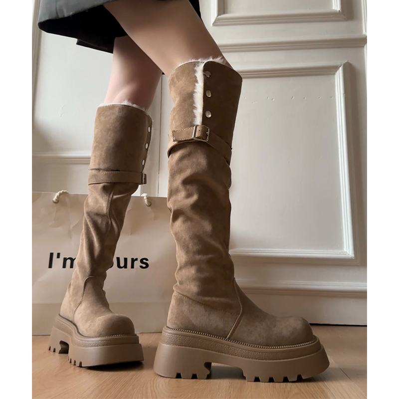 皮带扣过膝长靴女2025新款厚底