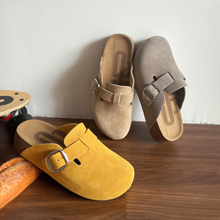 勃肯鞋 外穿百搭一脚蹬懒人凉拖鞋 夏季 厚底复古包头半拖女2025新款