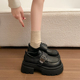 女2026春季 新款 黑色厚底小皮鞋 英伦风搭扣乐福鞋 百搭增高粗跟单鞋
