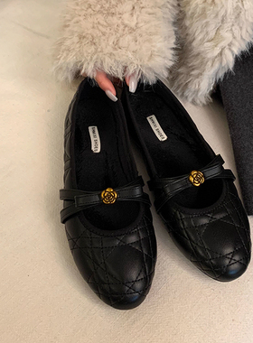 内增高黑色法式小香风玛丽珍鞋女2025秋冬新款温柔晚晚鞋加绒单鞋