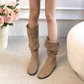 不过膝绒面勃肯长筒靴女2025秋冬新款 两穿显瘦西部牛仔复古骑士靴