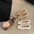 粗跟玛丽珍鞋 法式 伴娘加绒单鞋 女冬外穿2025新款 小香风高跟毛毛鞋