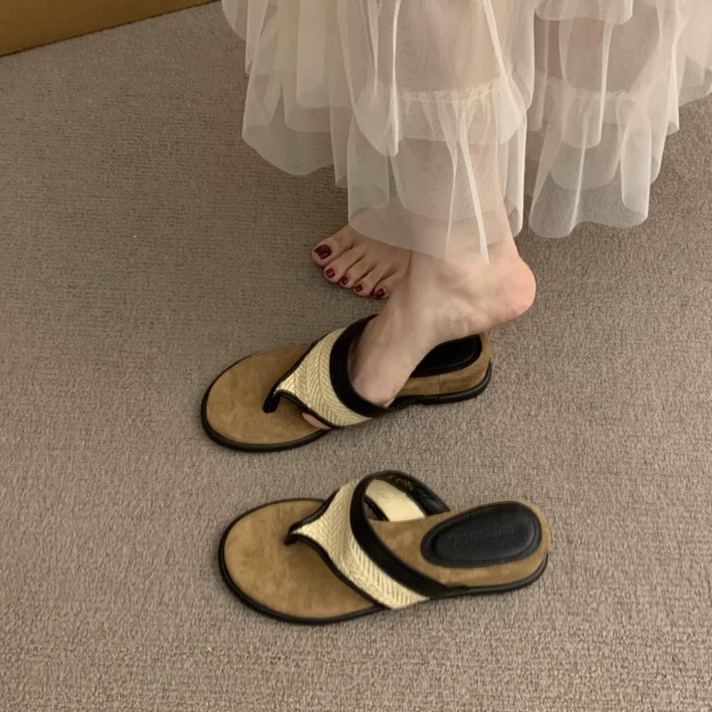 复古坡跟夹趾人字拖鞋女夏外穿