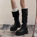 厚底棕色长靴女2025秋冬季新款高筒显瘦小个子瘦瘦靴子长筒骑士靴