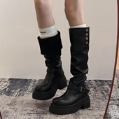 厚底棕色长靴女2025秋冬季 新款 高筒显瘦小个子瘦瘦靴子长筒骑士靴
