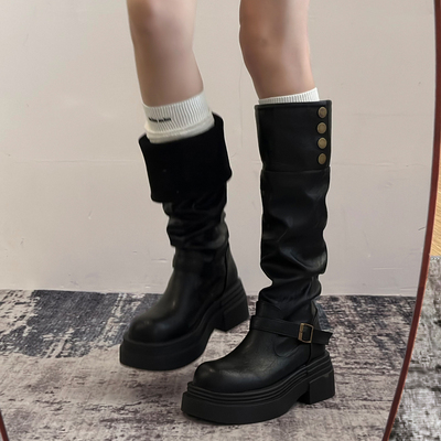 厚底黑色长靴女2026秋冬季新款