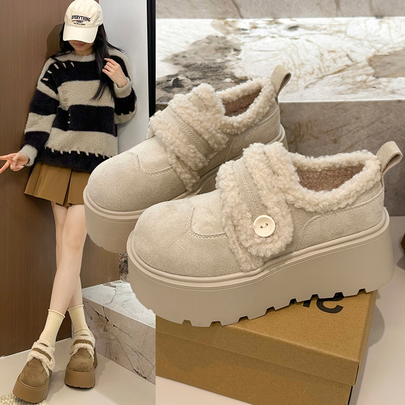 加绒松糕厚底勃肯棉鞋女冬季外穿