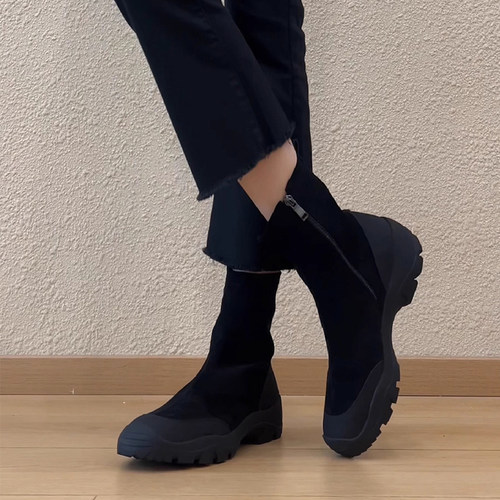 休闲舒适圆头侧拉链运动袜靴