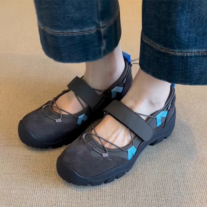 复古厚底浅口魔术贴玛丽珍鞋女2025新款小众运动休闲气质百搭单鞋