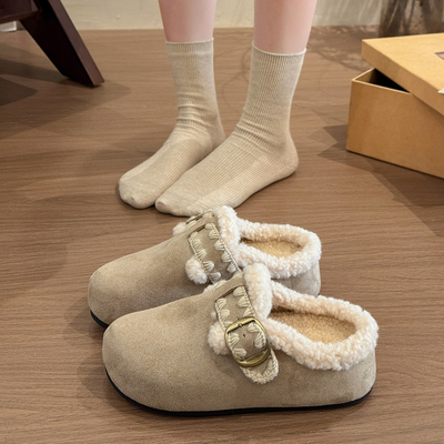 厚底内增高加绒勃肯鞋包头半拖鞋