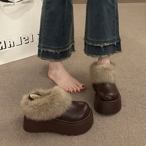 增高加绒皮面防水雪地靴保暖棉鞋