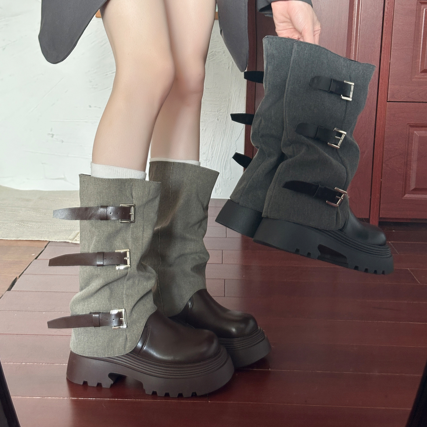 厚底裤管马丁靴长筒靴女2025新款