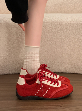 复古红色德训鞋女2026春季新款百搭休闲平底板鞋赛车鞋阿甘运动鞋