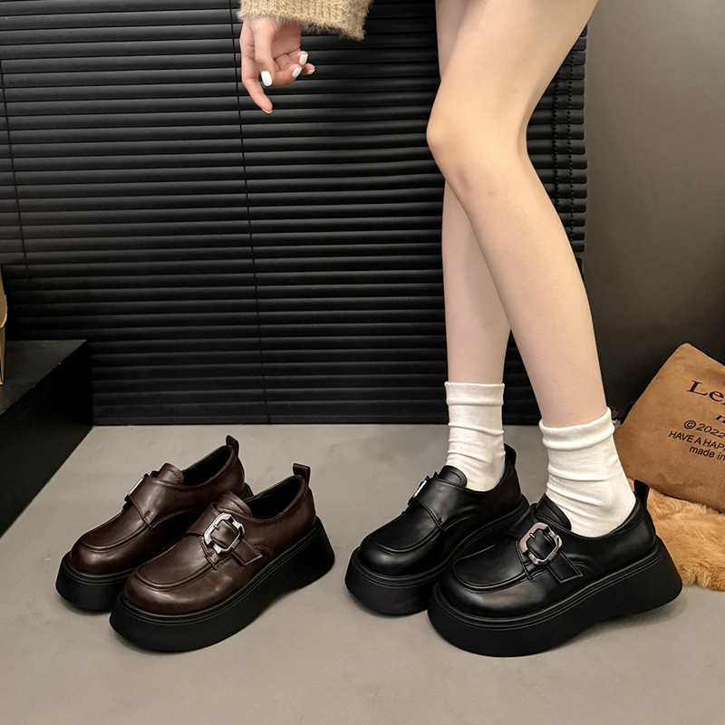 黑色英伦风搭扣乐福鞋女2025冬季