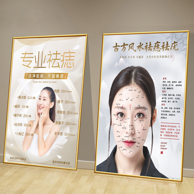 美容院点痣宣传图痣相图面部祛痣图祛斑祛疣广告海报男女面痣图解