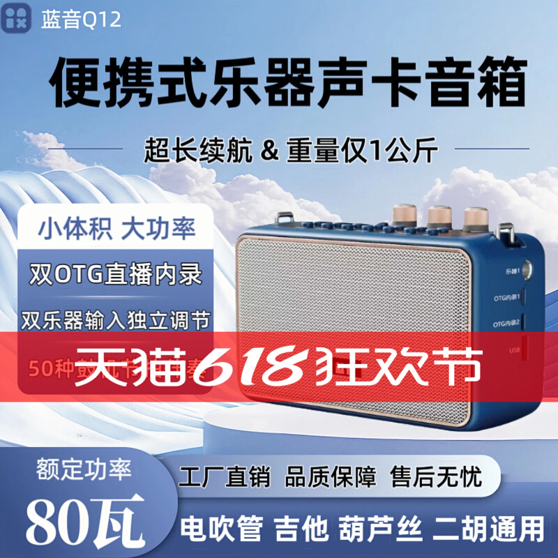 蓝音Q12电吹管专用音响萨克斯二胡葫芦丝弹唱直播内录户外音箱