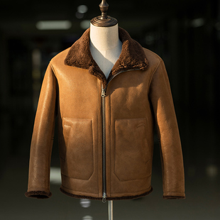 品质美利奴原生态皮毛一体男真毛外套简约休闲夹克冬厚翻领大衣