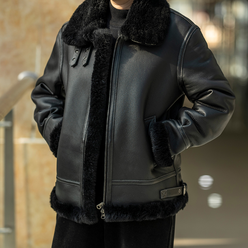 时尚托斯卡纳羊皮毛一体男羔羊冬加厚保暖防风外套时尚B-3复古