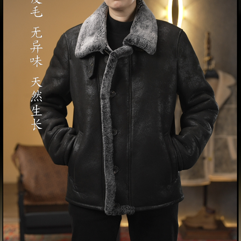 高品质复古加厚原生态羊皮毛一体男机车外套简约真皮毛羔羊皮衣