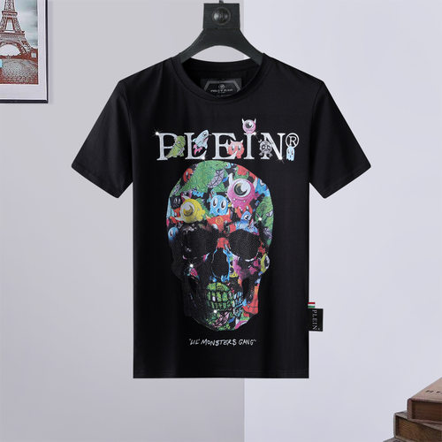 2025欧美新款德国PP短袖T恤骷髅头印花烫钻简约休闲潮牌男T-shirt